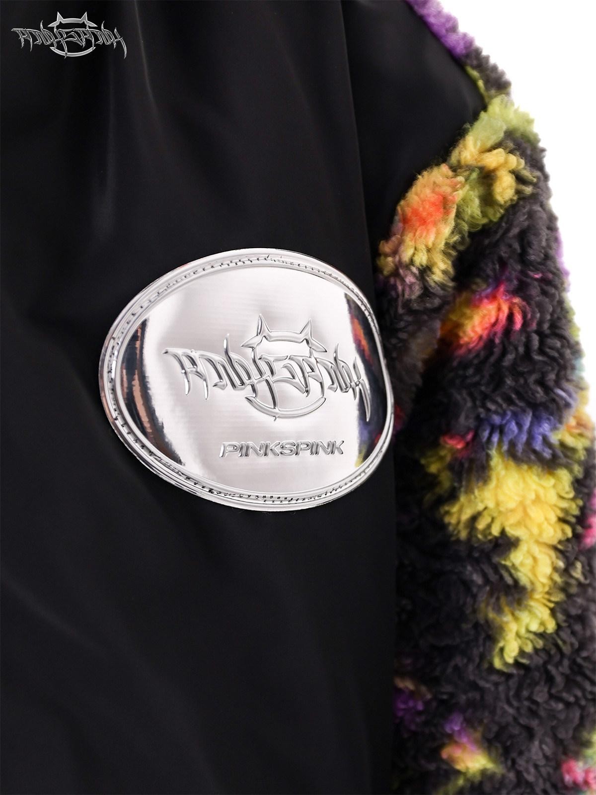PINKSPINK Rainbow Cat Ear Hooded Abstract Oversized Women's Sherpa Puffer Jackets