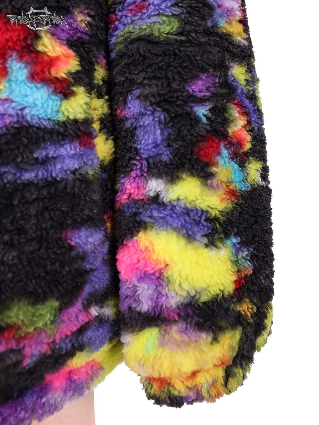 PINKSPINK Rainbow Cat Ear Hooded Abstract Oversized Women's Sherpa Puffer Jackets