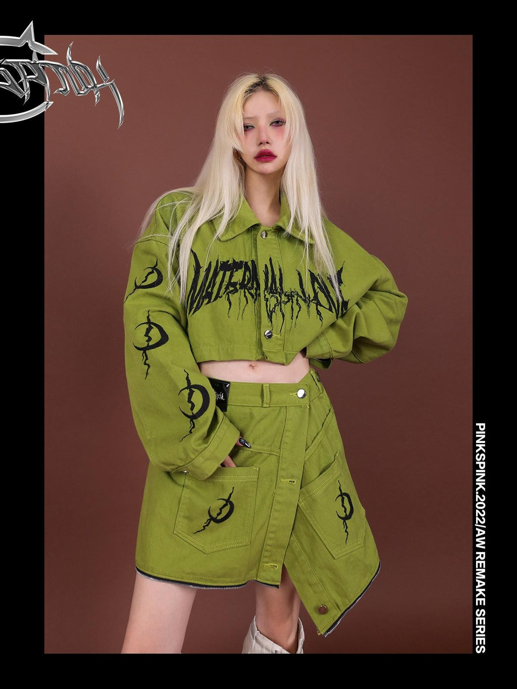 PINKSPINK Reconstructed Embroidered Polo Collar Convertible Women's Cotton Matching Skirt Sets