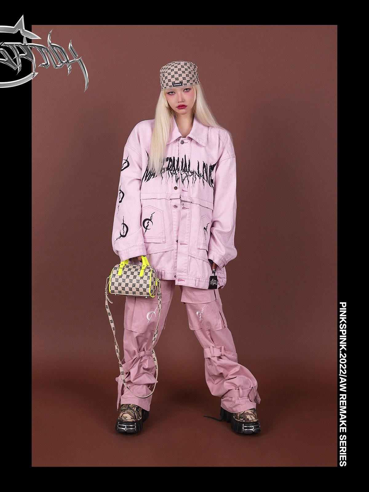 PINKSPINK Reconstructed Embroidered Polo Collar Convertible Women's Cotton Matching Skirt Sets