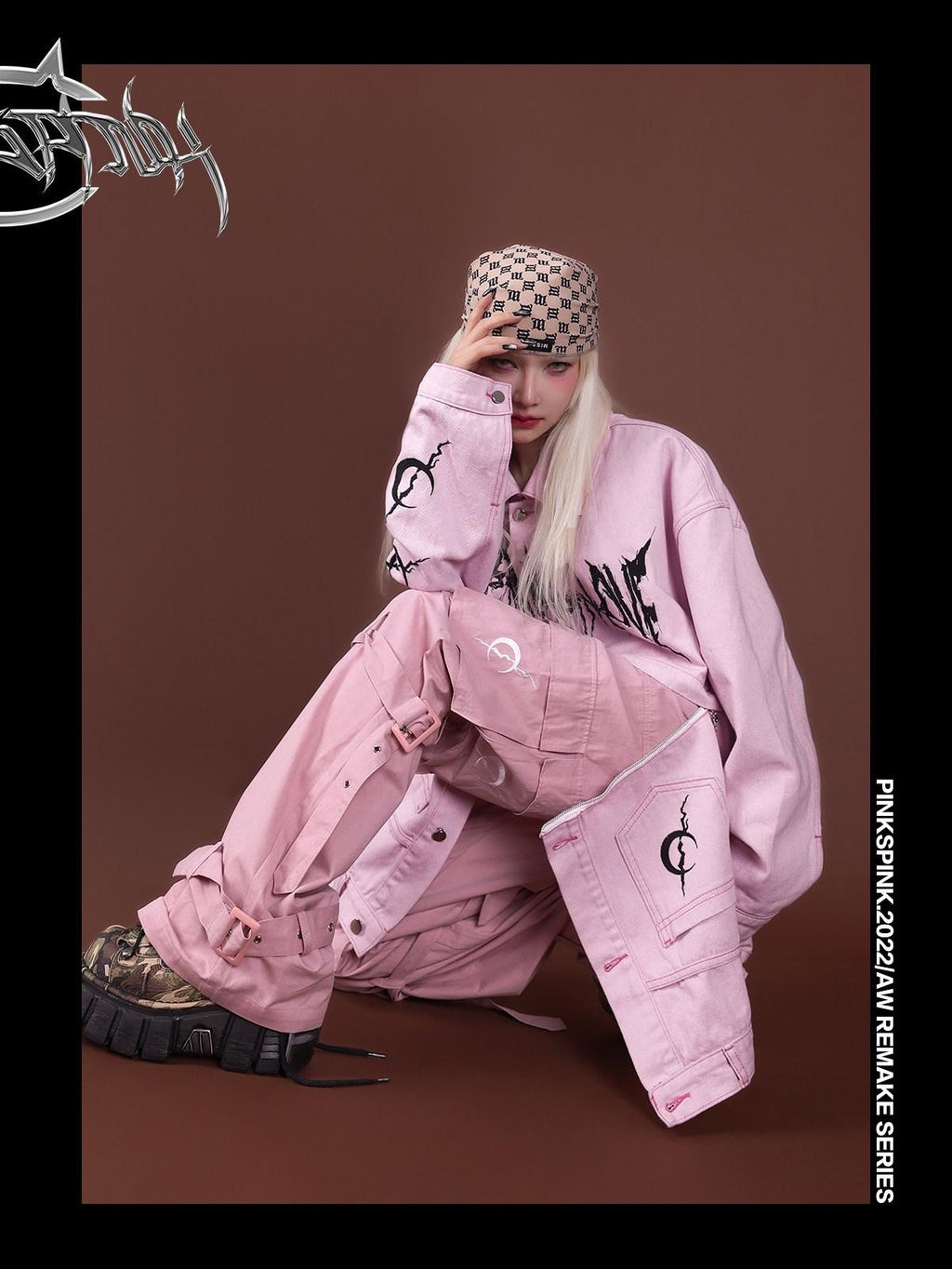 PINKSPINK Reconstructed Embroidered Polo Collar Convertible Women's Cotton Matching Skirt Sets