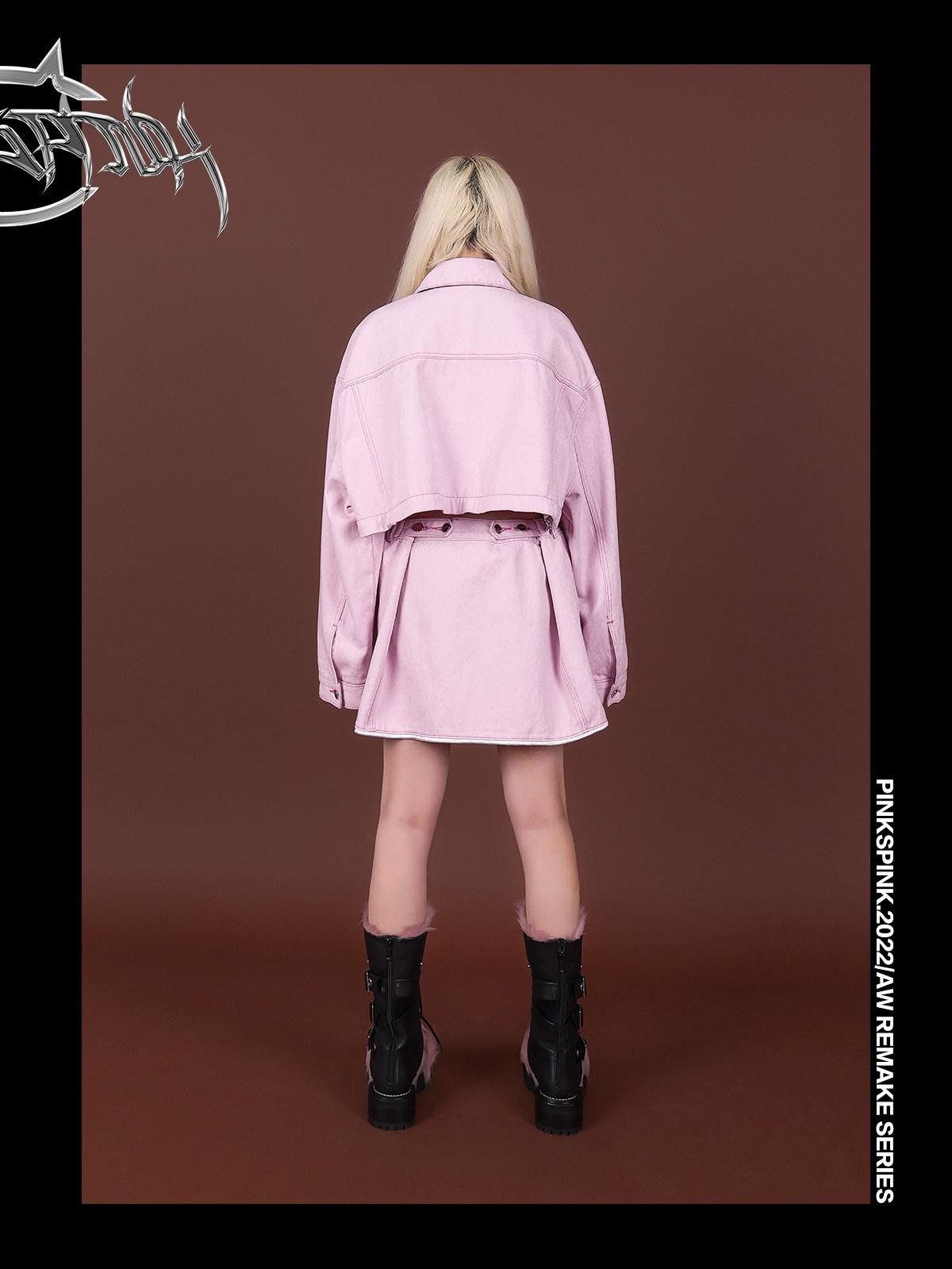 PINKSPINK Reconstructed Embroidered Polo Collar Convertible Women's Cotton Matching Skirt Sets