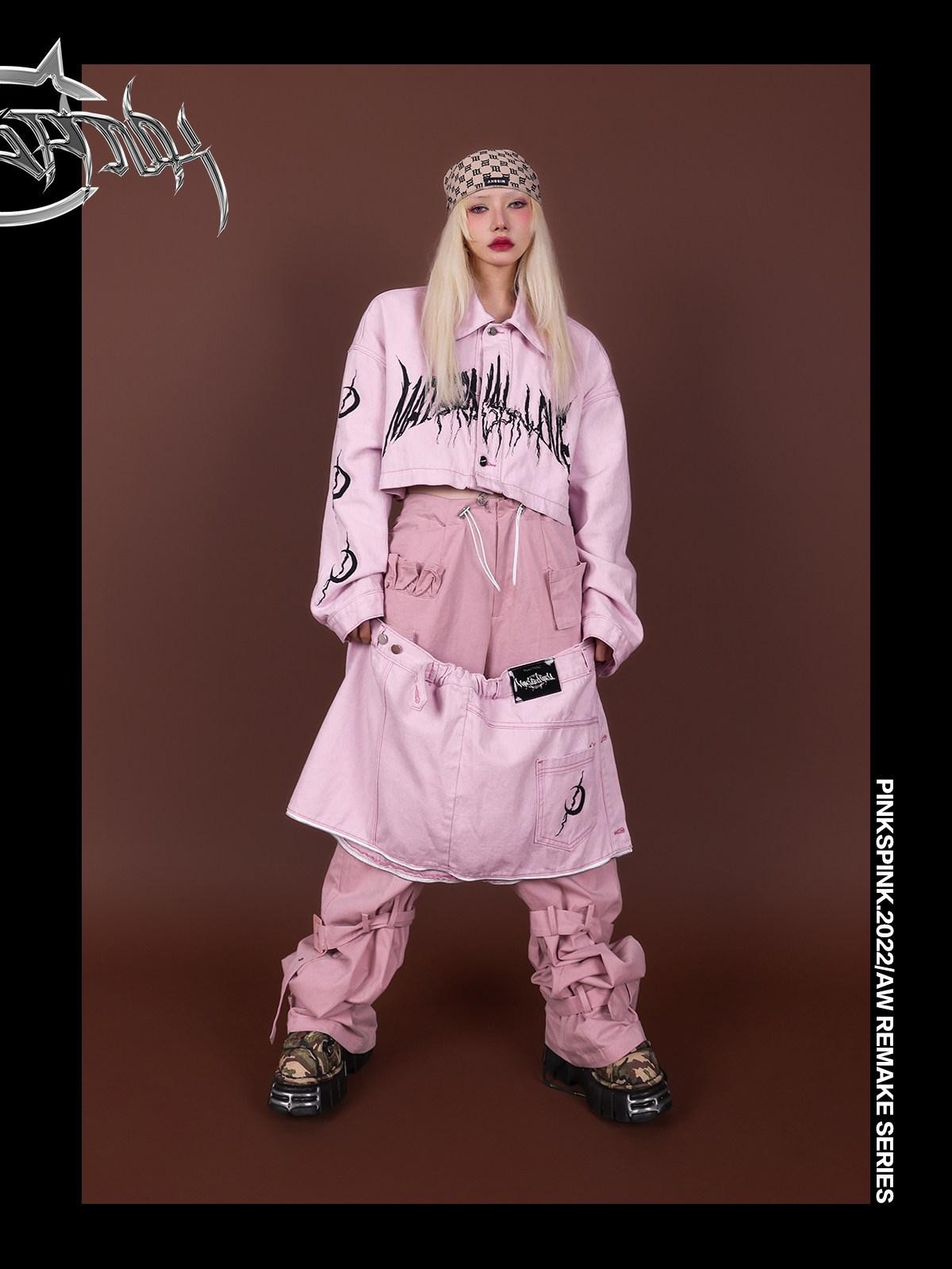 PINKSPINK Reconstructed Embroidered Polo Collar Convertible Women's Cotton Matching Skirt Sets