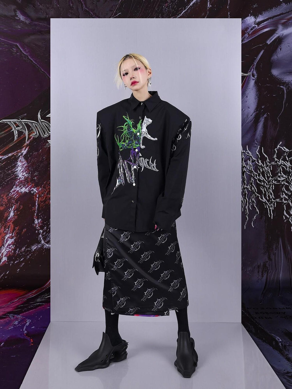 PINKSPINK Reconstructed Mismatched Patchwork Shoulder Pad Print Women's Overshirts