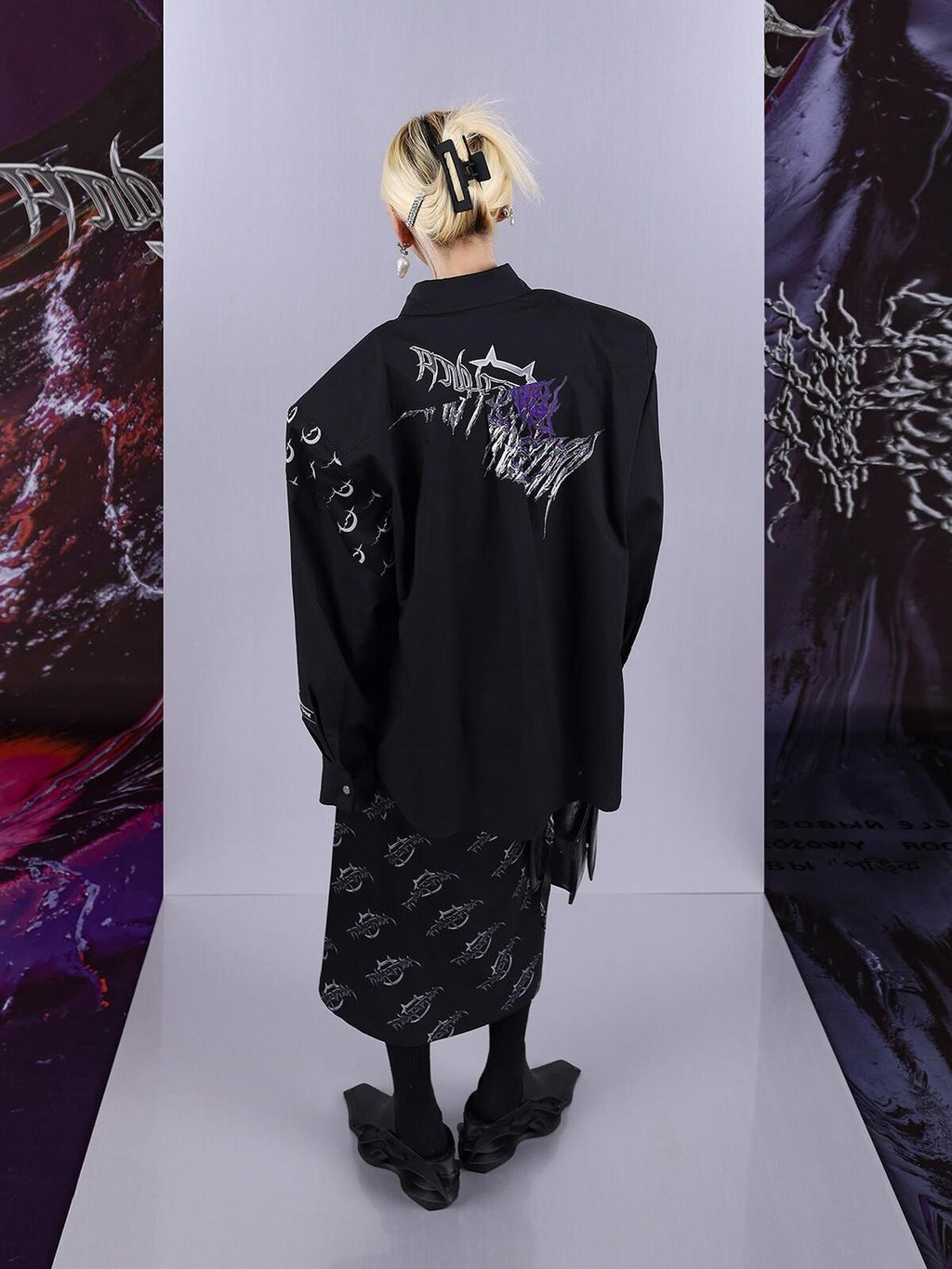 PINKSPINK Reconstructed Mismatched Patchwork Shoulder Pad Print Women's Overshirts