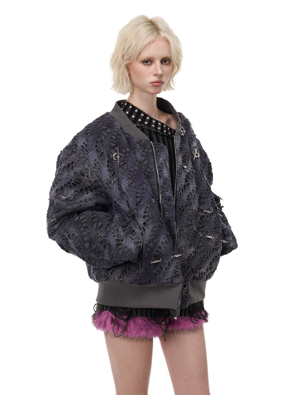 PINKSPINK Reconstructed Patchwork Studded Y2k Air Force Women's Cotton Puffer Jackets