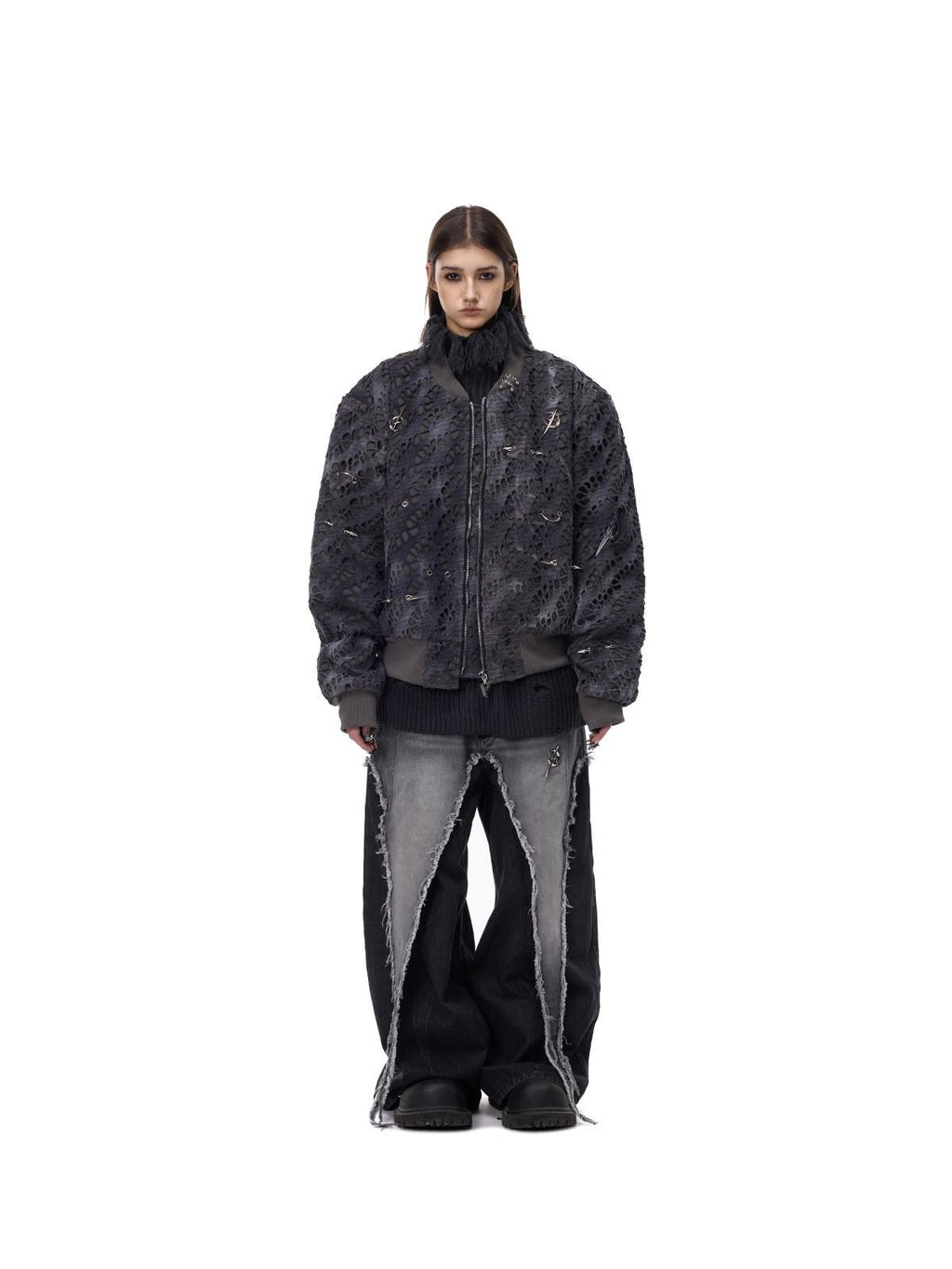 PINKSPINK Reconstructed Patchwork Studded Y2k Air Force Women's Cotton Puffer Jackets