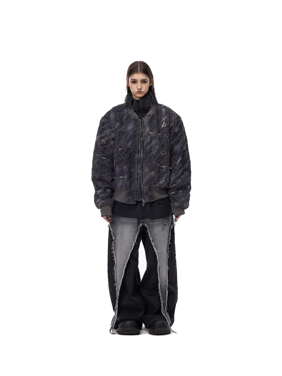 PINKSPINK Reconstructed Patchwork Studded Y2k Air Force Women's Cotton Puffer Jackets