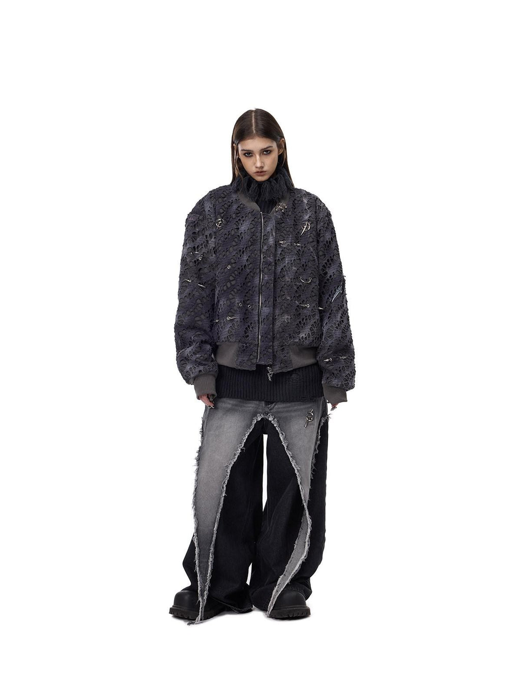 PINKSPINK Reconstructed Patchwork Studded Y2k Air Force Women's Cotton Puffer Jackets
