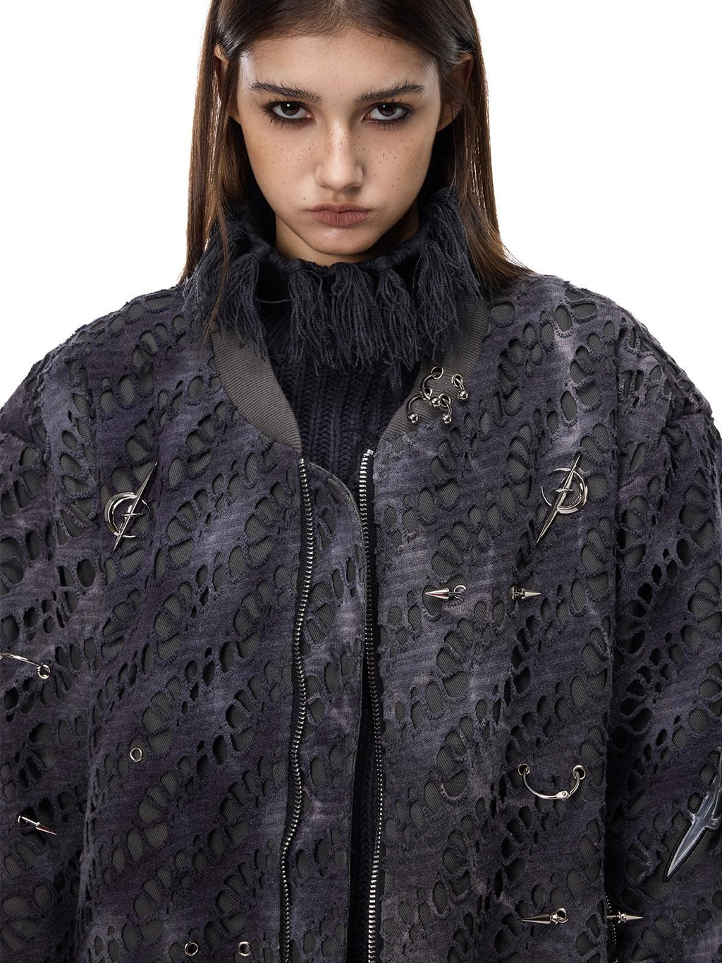 PINKSPINK Reconstructed Patchwork Studded Y2k Air Force Women's Cotton Puffer Jackets