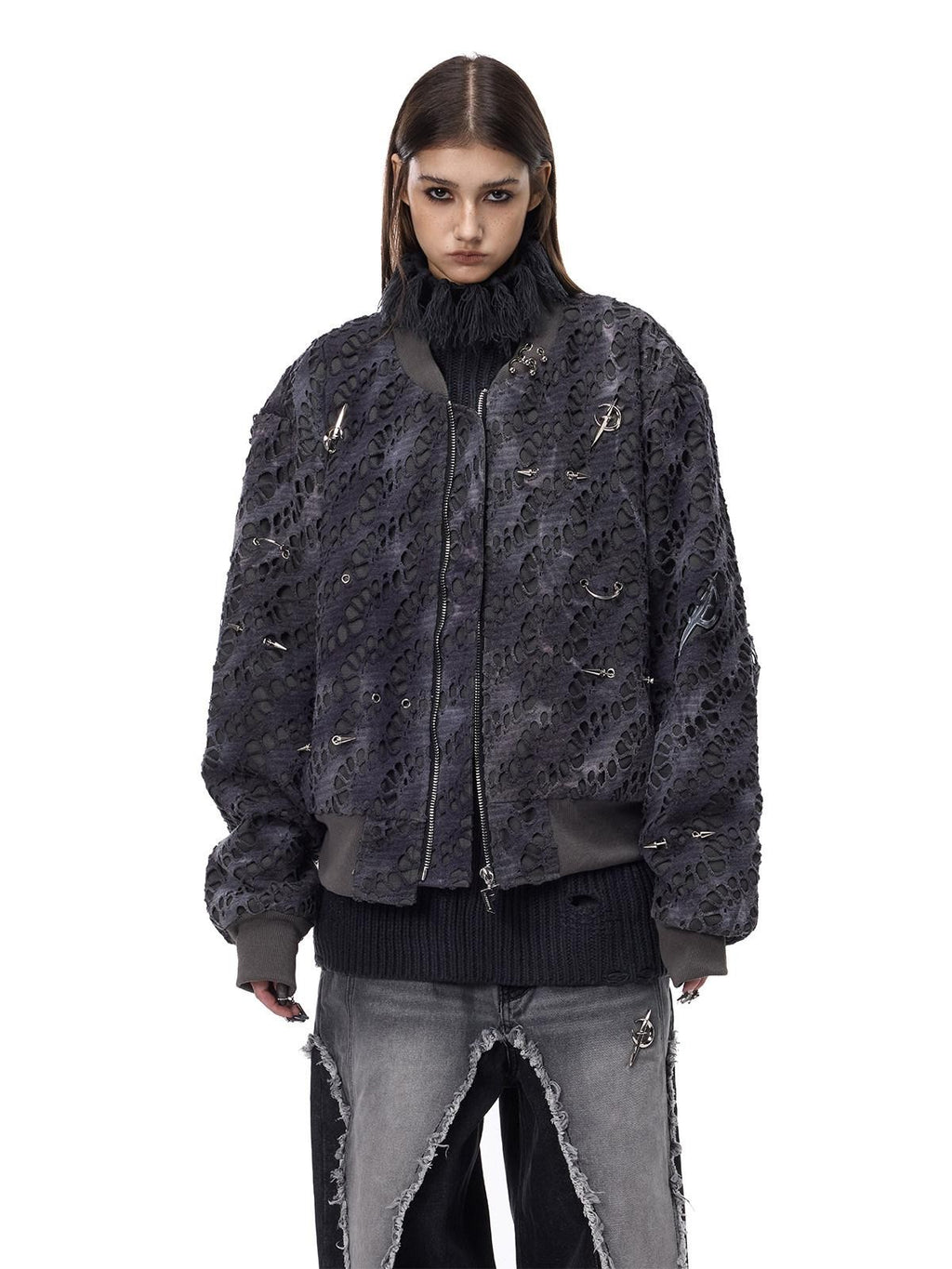 PINKSPINK Reconstructed Patchwork Studded Y2k Air Force Women's Cotton Puffer Jackets