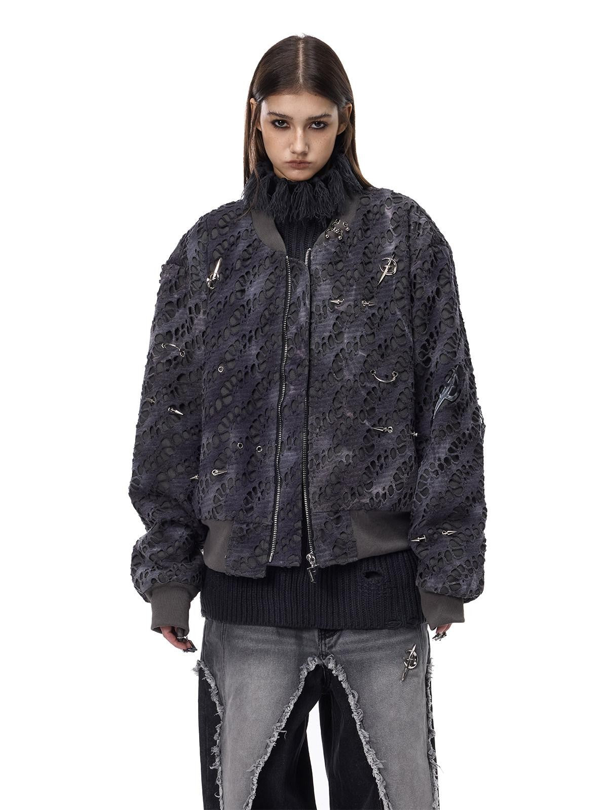 PINKSPINK Reconstructed Patchwork Studded Y2k Air Force Women's Cotton Puffer Jackets