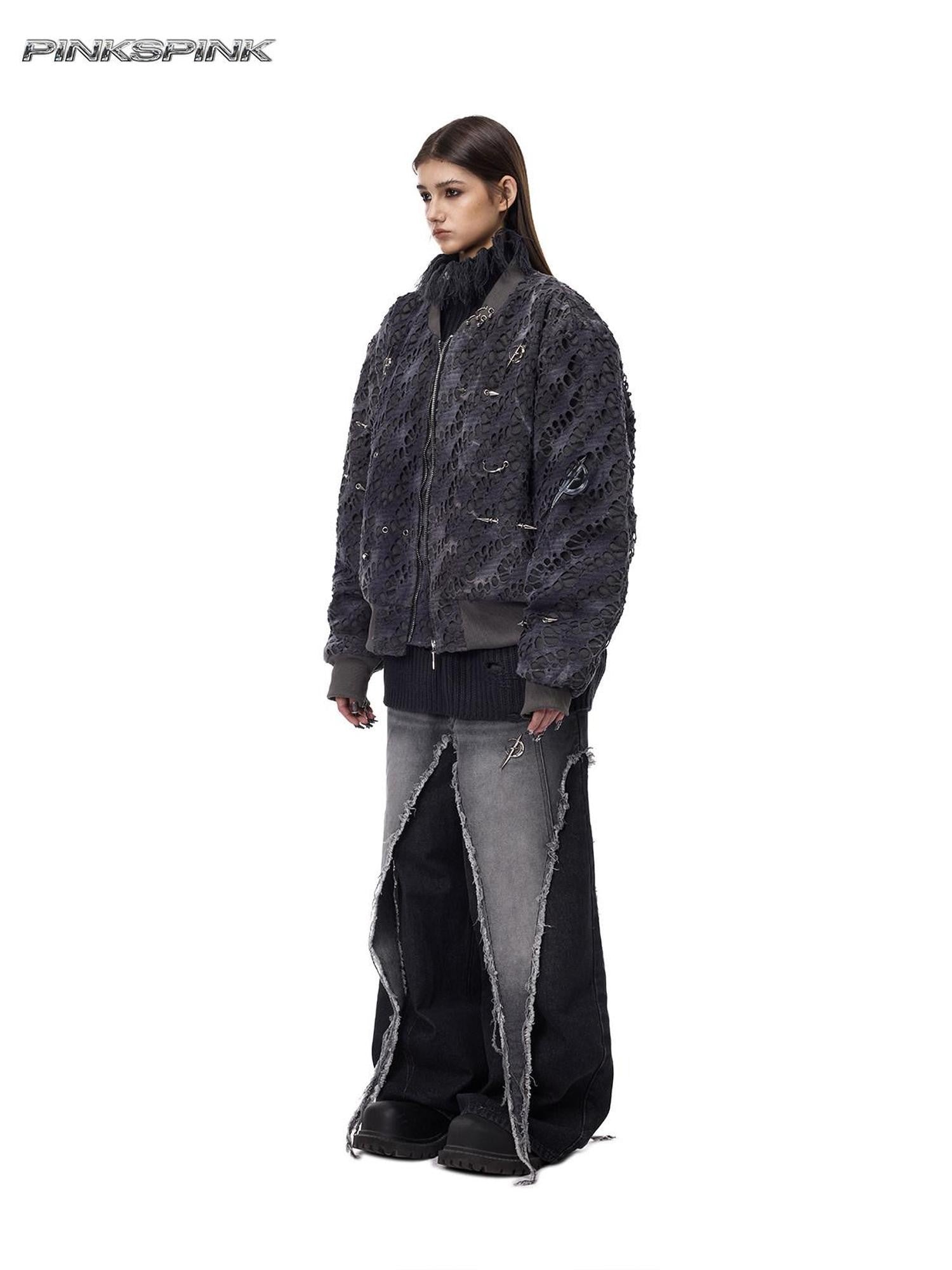 PINKSPINK Reconstructed Patchwork Studded Y2k Air Force Women's Cotton Puffer Jackets