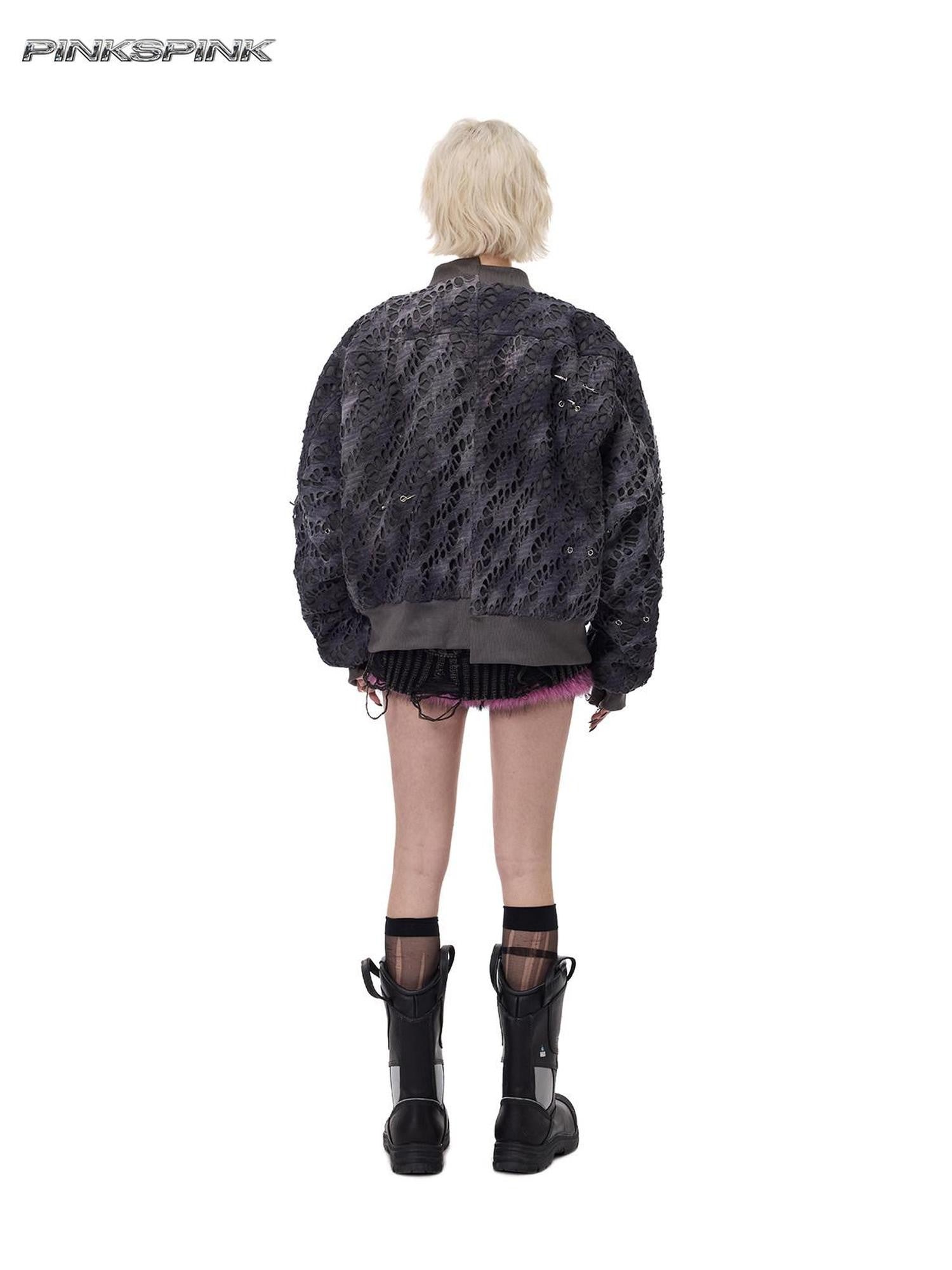 PINKSPINK Reconstructed Patchwork Studded Y2k Air Force Women's Cotton Puffer Jackets
