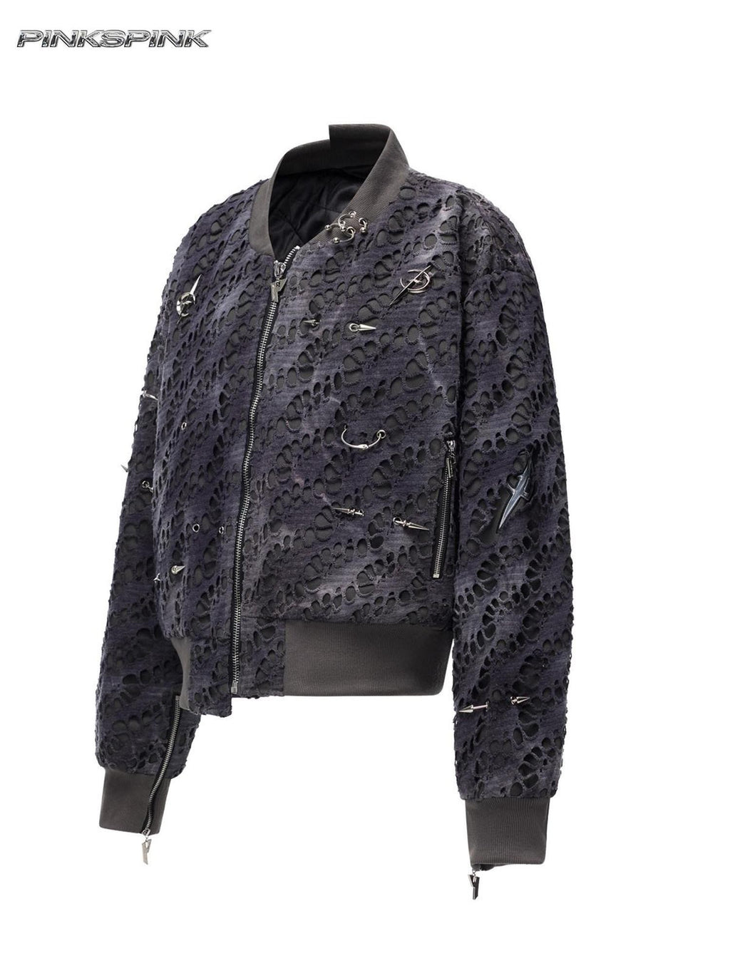PINKSPINK Reconstructed Patchwork Studded Y2k Air Force Women's Cotton Puffer Jackets