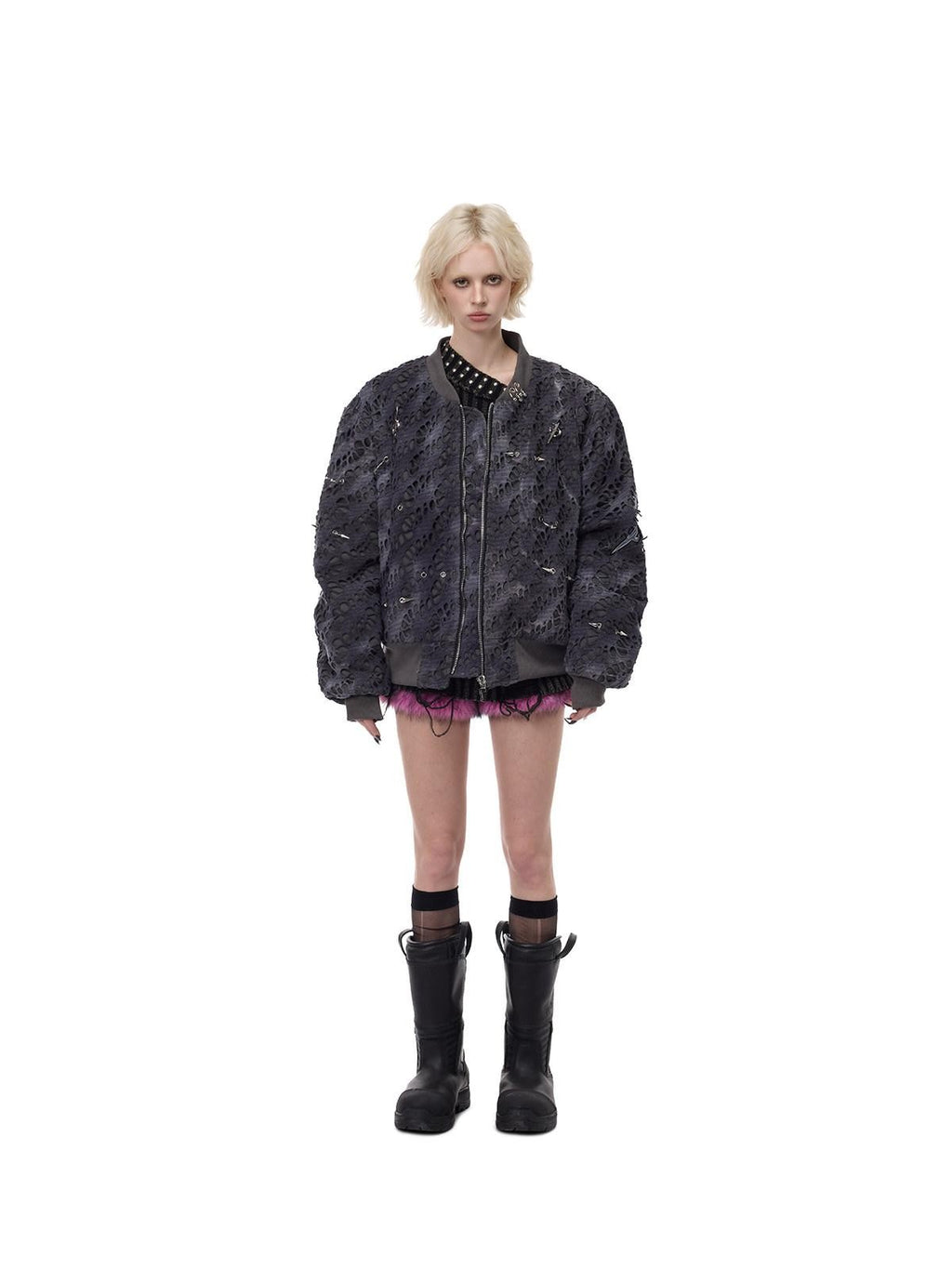PINKSPINK Reconstructed Patchwork Studded Y2k Air Force Women's Cotton Puffer Jackets