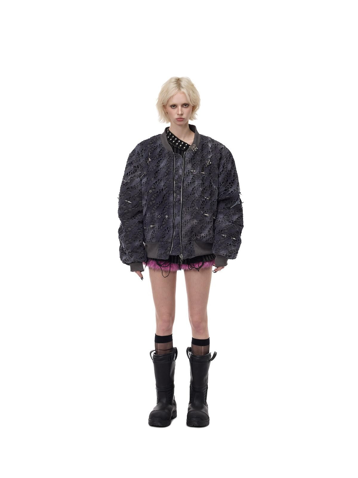 PINKSPINK Reconstructed Patchwork Studded Y2k Air Force Women's Cotton Puffer Jackets