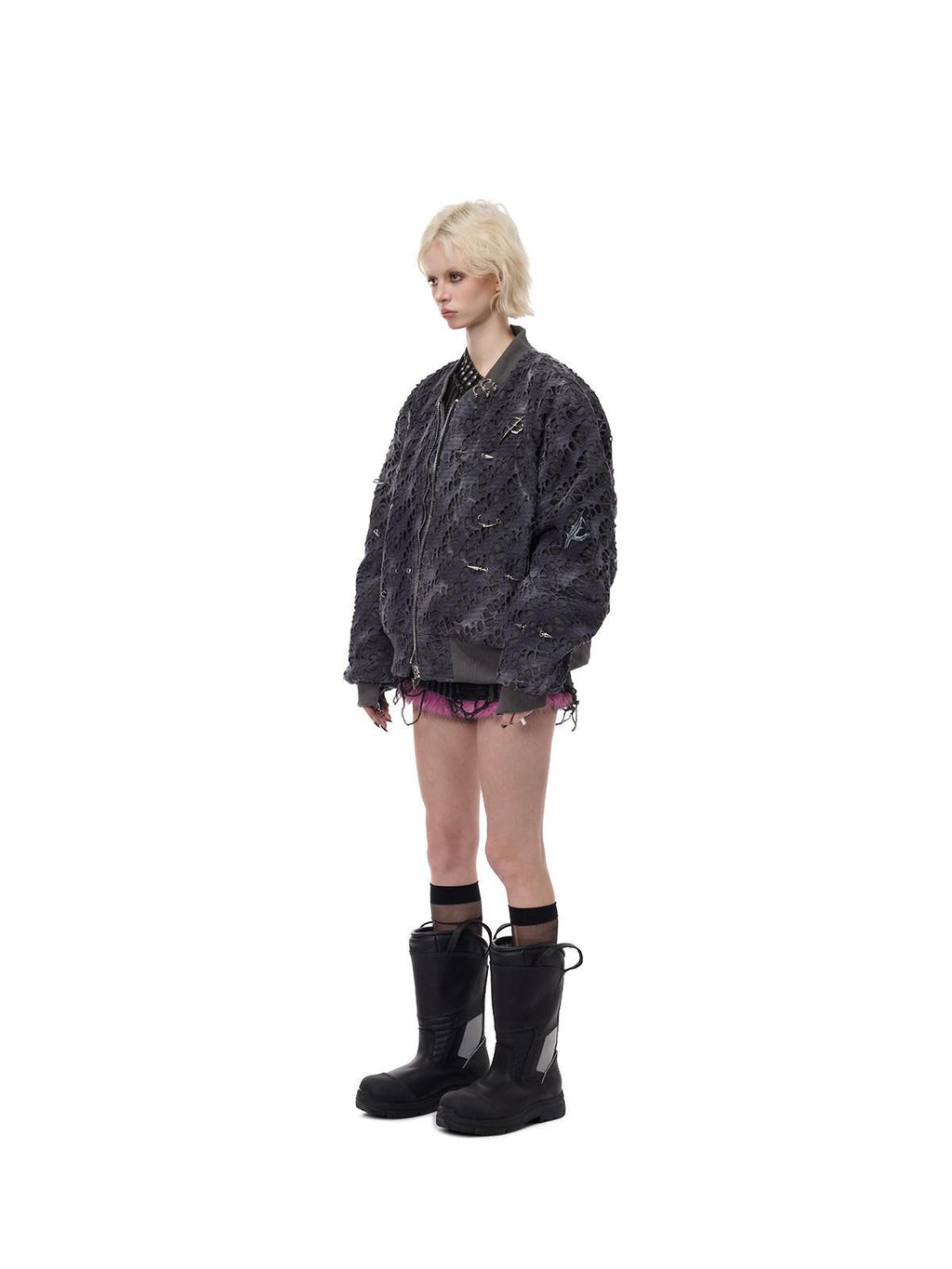 PINKSPINK Reconstructed Patchwork Studded Y2k Air Force Women's Cotton Puffer Jackets