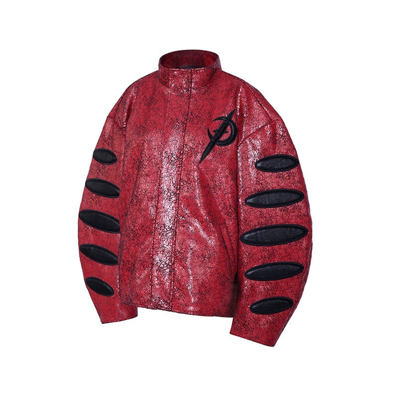 PINKSPINK_Red_Black_Cracked_Leather_Boxy_Loose_Women's_Pu_Moto_Jackets_861116795986_MISSTT