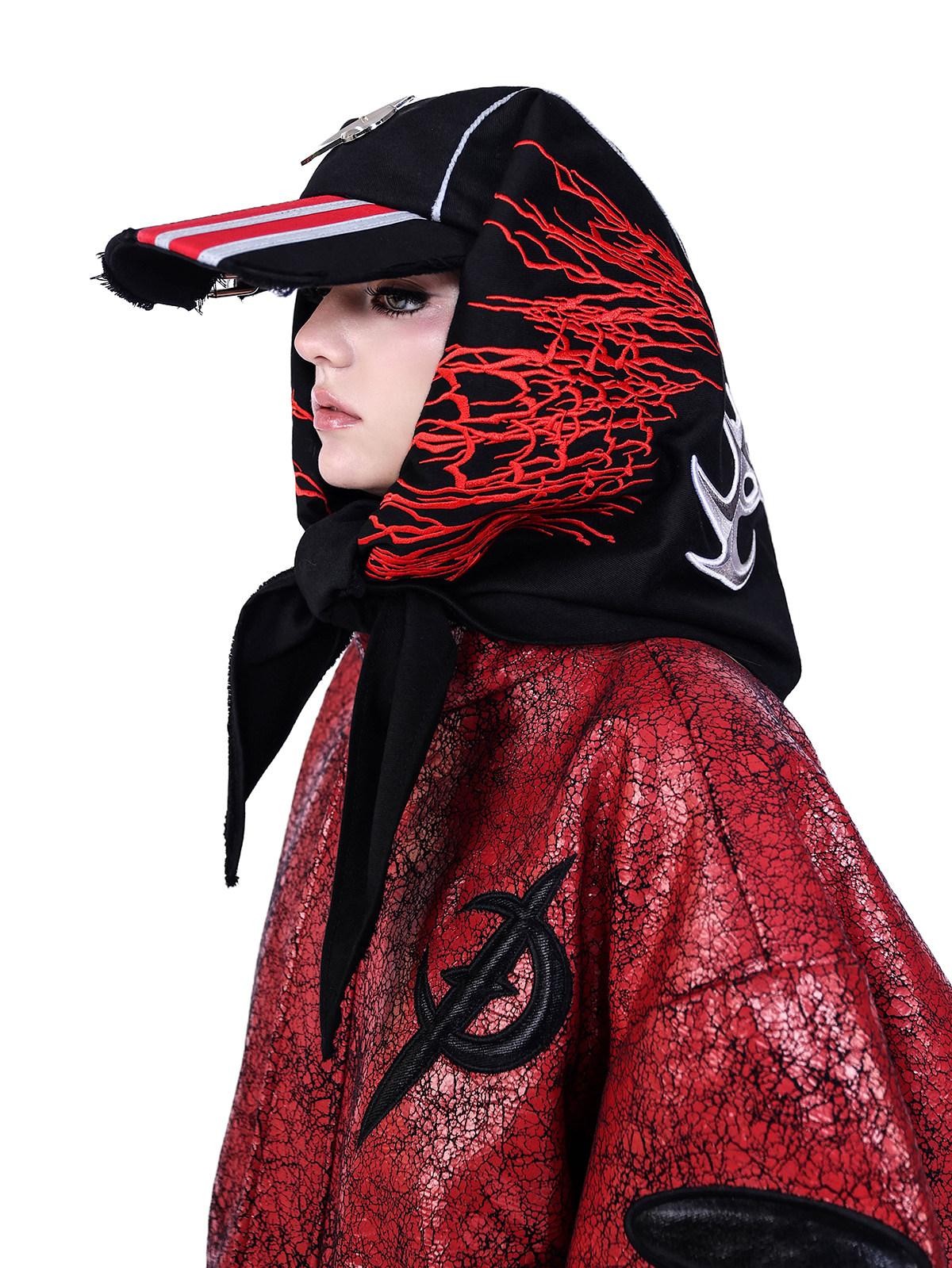 PINKSPINK Red Black Cracked Leather Boxy Loose Women's Pu Moto Jackets