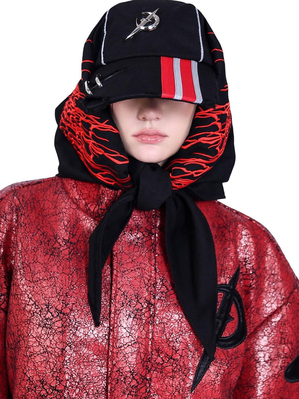PINKSPINK Red Black Cracked Oversized Boxy Women's Pu Leather Moto Jackets