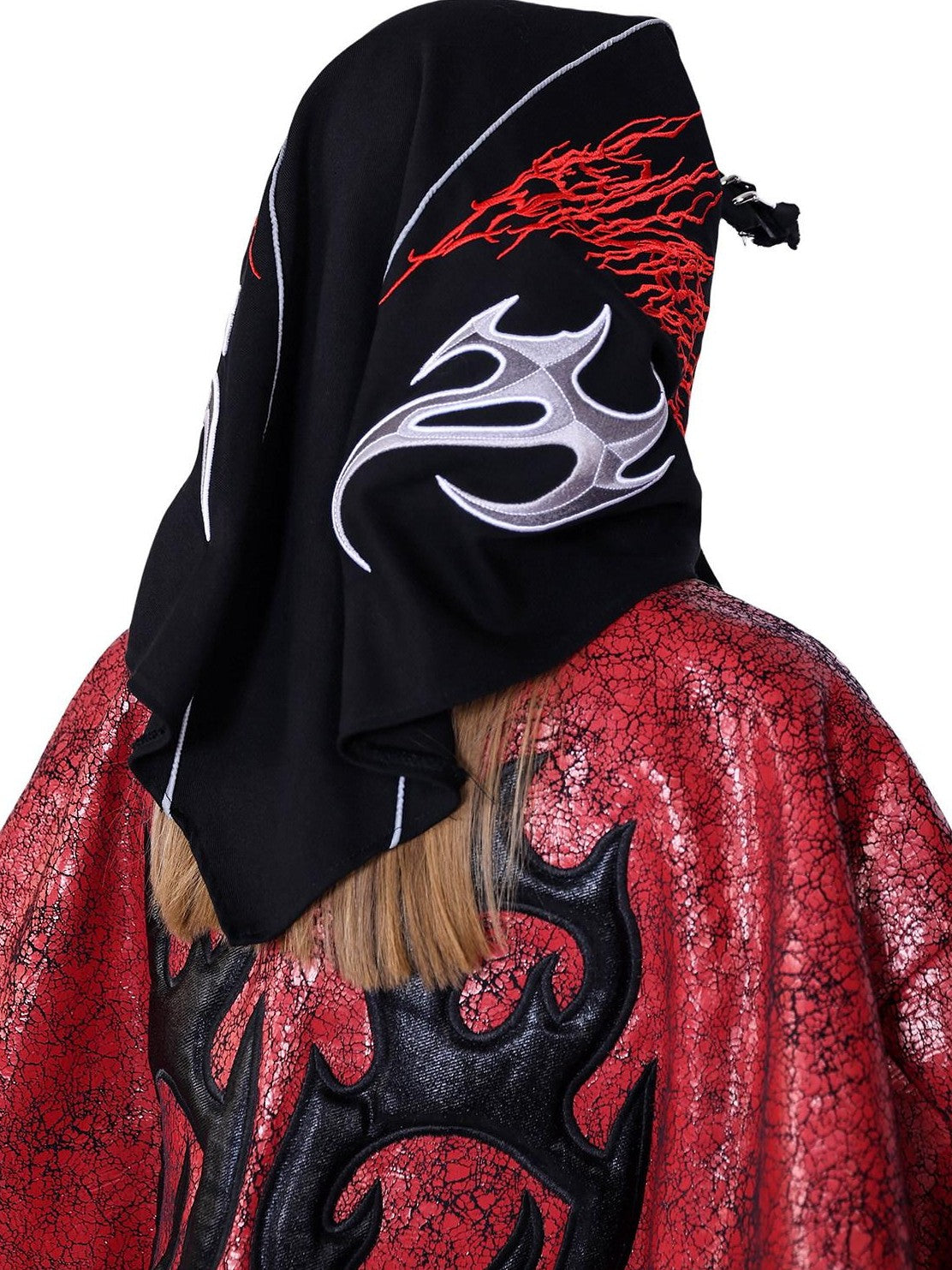 PINKSPINK Red Black Cracked Oversized Boxy Women's Pu Leather Moto Jackets