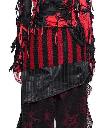 PINKSPINK Red Black Distressed Cutout Ripped Women's Washed Denim Wide-leg Jeans