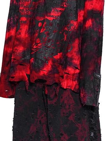 PINKSPINK Red Black Distressed Cutout Ripped Women's Washed Denim Wide-leg Jeans