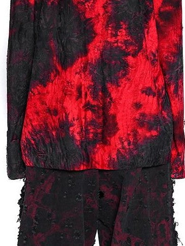 PINKSPINK Red Black Distressed Cutout Ripped Women's Washed Denim Wide-leg Jeans