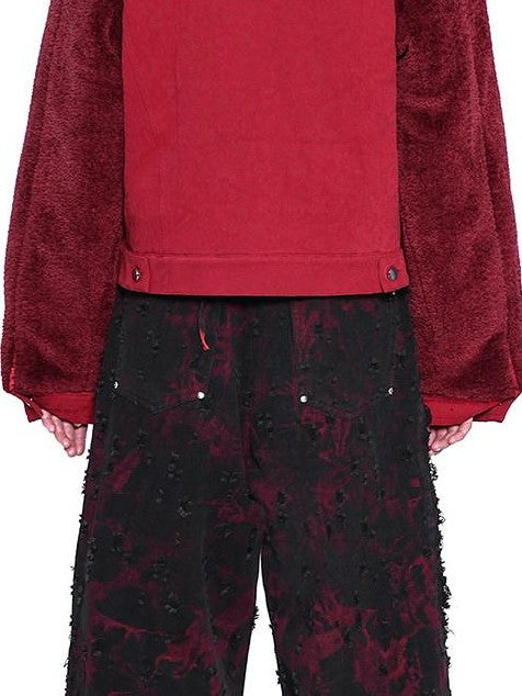 PINKSPINK Red Black Distressed Cutout Ripped Women's Washed Denim Wide-leg Jeans