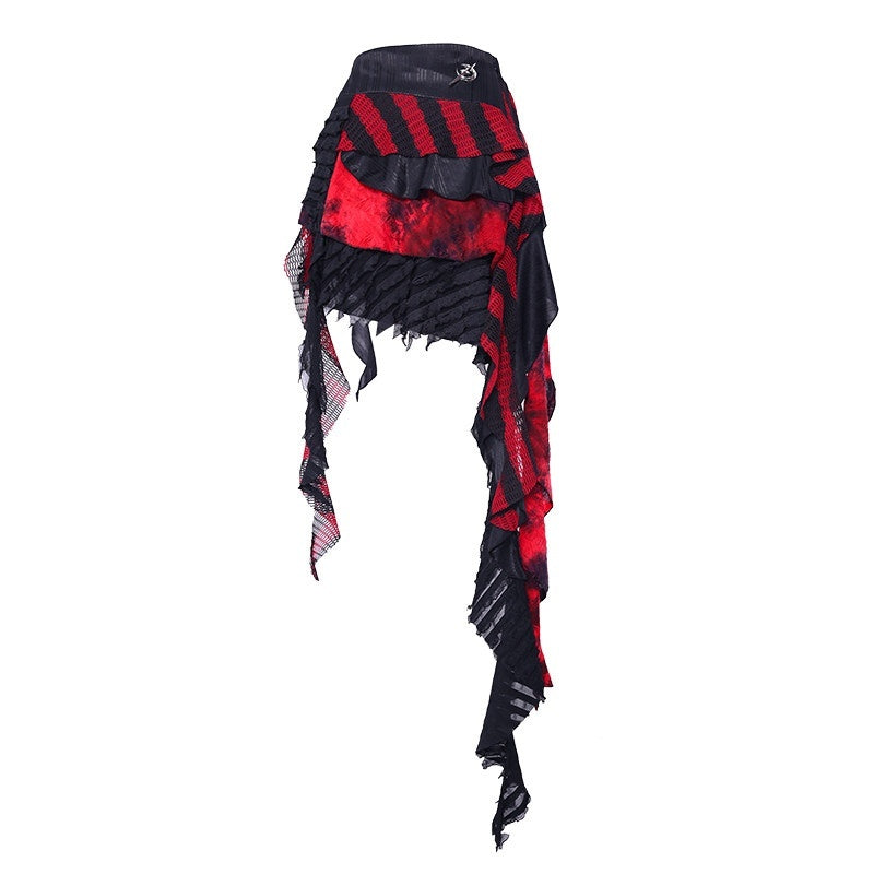 PINKSPINK_Red_Black_Striped_Asymmetric_Studded_Mesh_Women's_Polyester_Mini_Skirts_848087785372_MISSTT