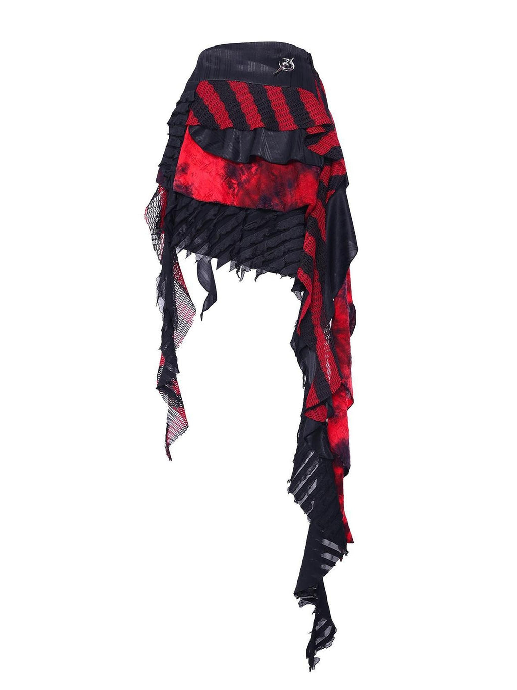 PINKSPINK Red Black Striped Asymmetric Studded Mesh Women's Polyester Mini Skirts