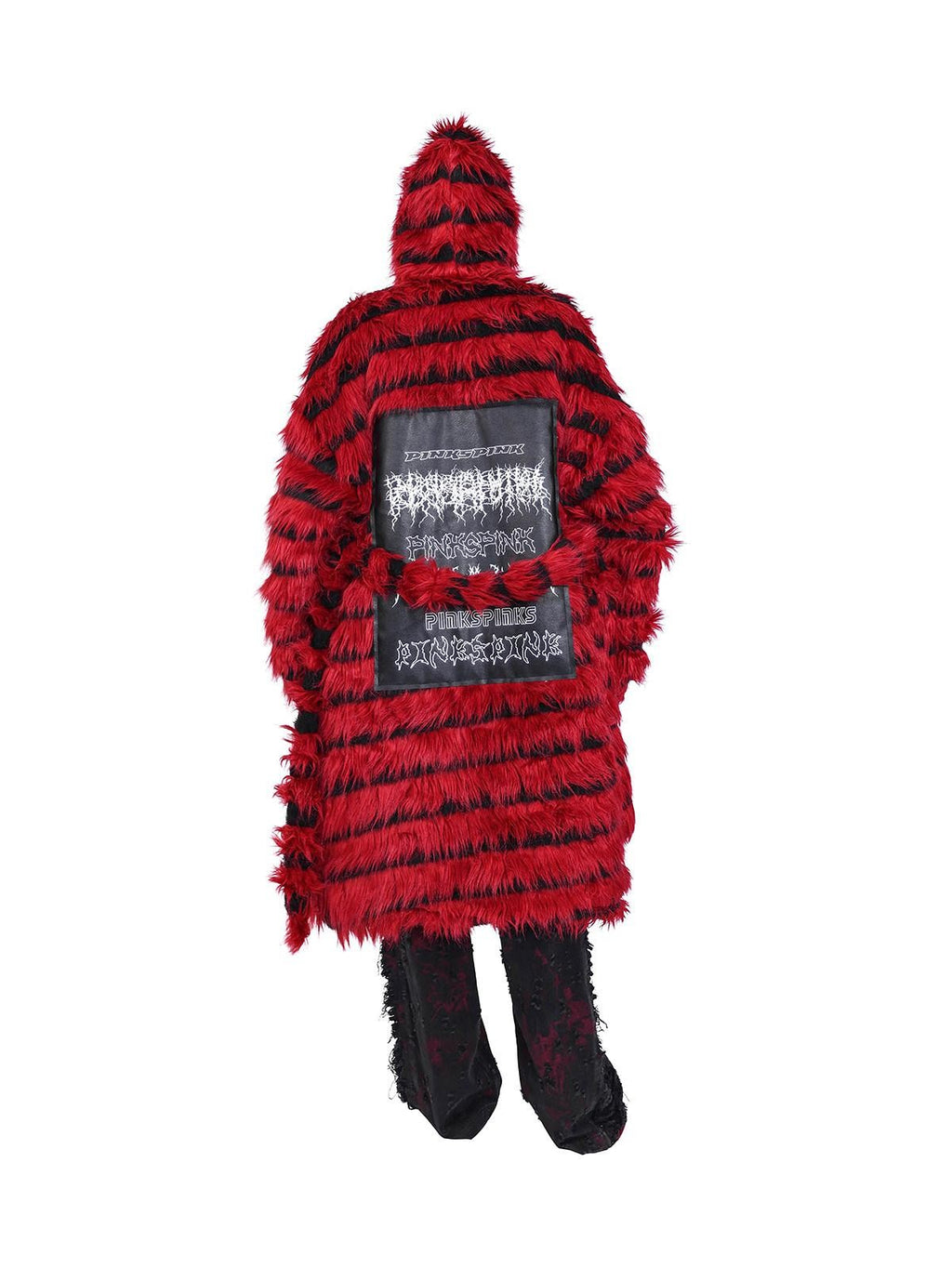 PINKSPINK Red Black Two Tone Oversized Fringe Hooded Women's Faux Fur Long Coats