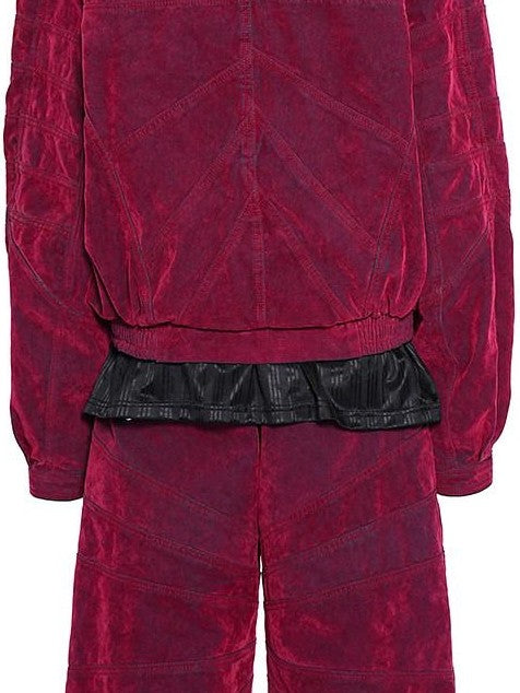 PINKSPINK Red Distressed Radial Shoulderpads 3d Embellished Women's Velvet Denim Jackets