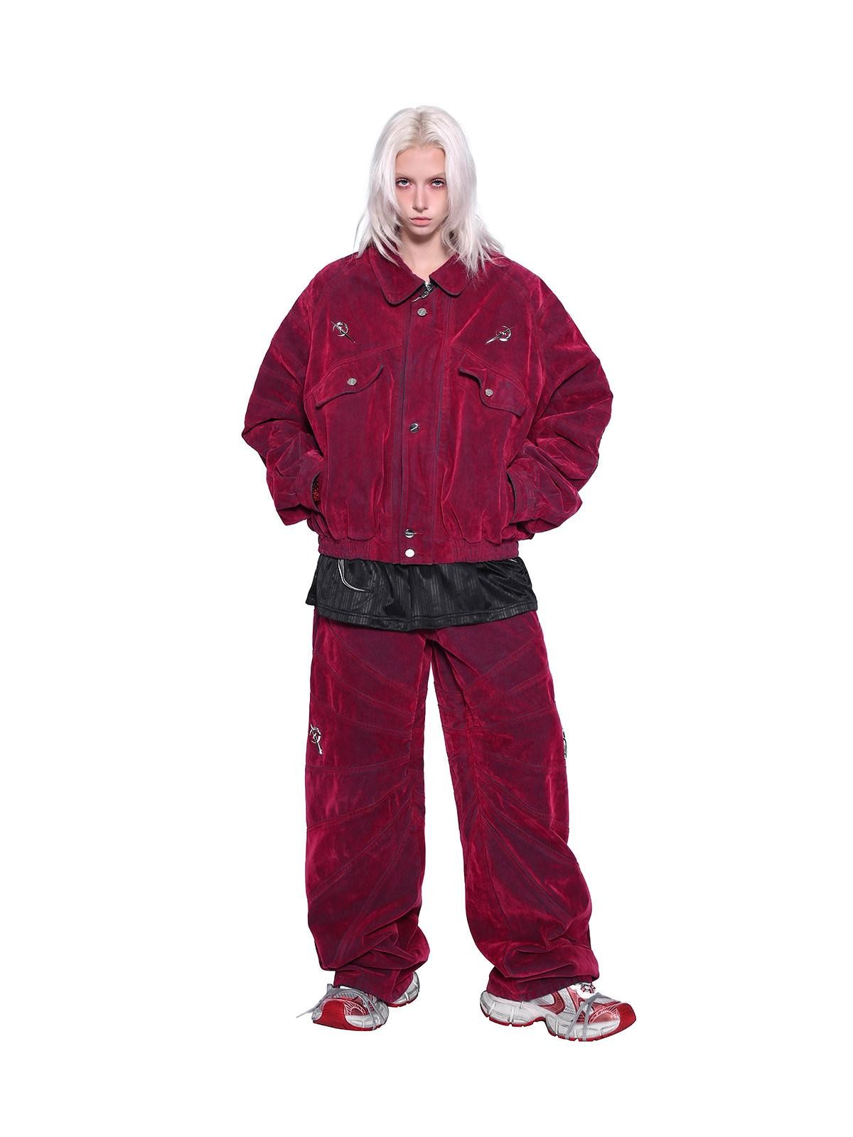 PINKSPINK Red Distressed Radiant Shoulderpad Polo Women's Velvet Denim Jackets