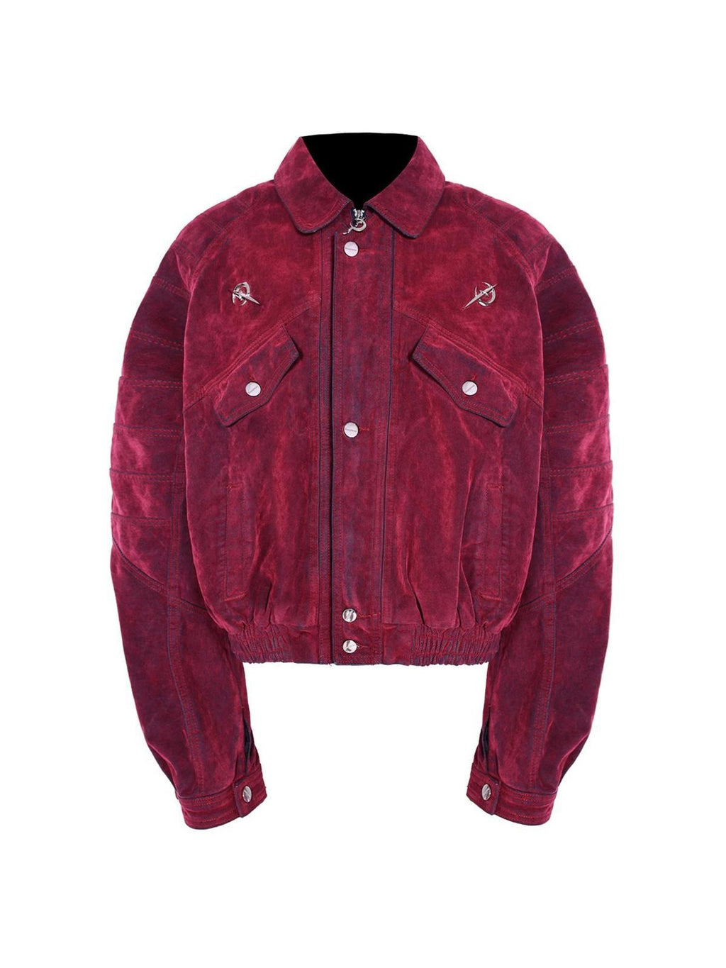 PINKSPINK Red Distressed Radiant Shoulderpad Polo Women's Velvet Denim Jackets