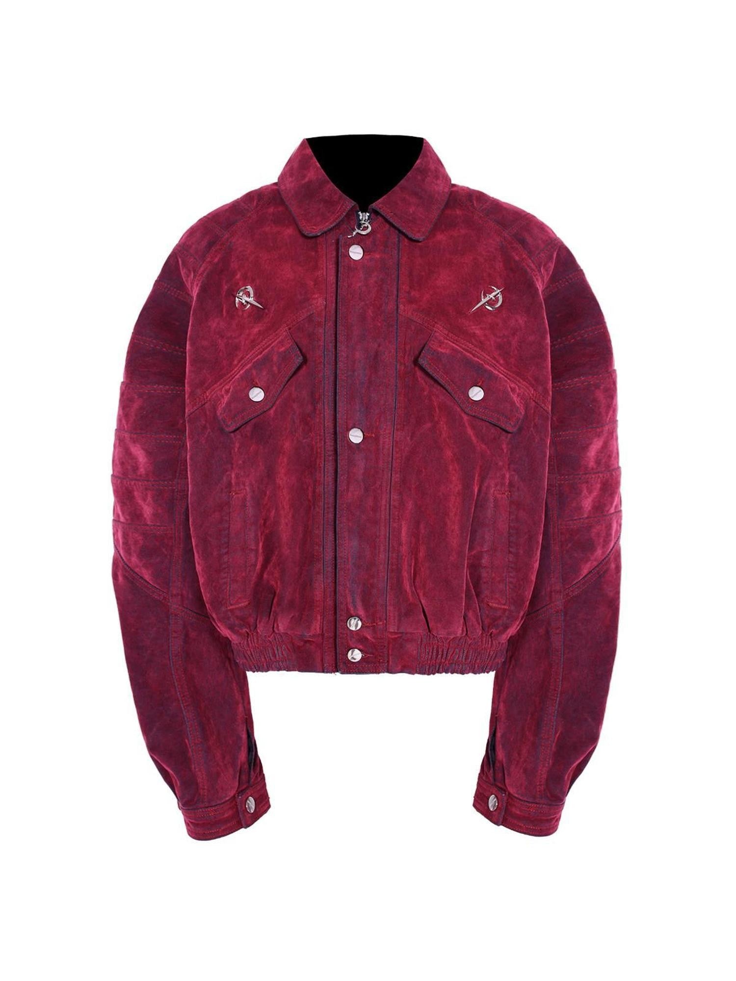 PINKSPINK Red Distressed Radiant Shoulderpad Polo Women's Velvet Denim Jackets