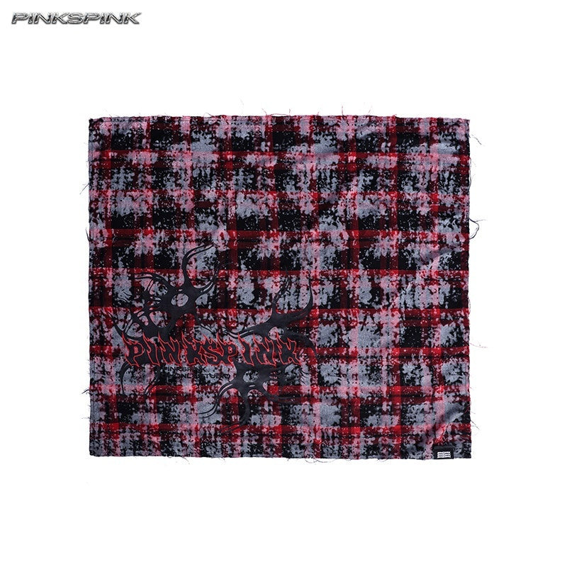 PINKSPINK_Red_Plaid_Digital_Spray_Print_Square_Scarf_Women's_Cotton_Headdresses_895166547177_MISSTT