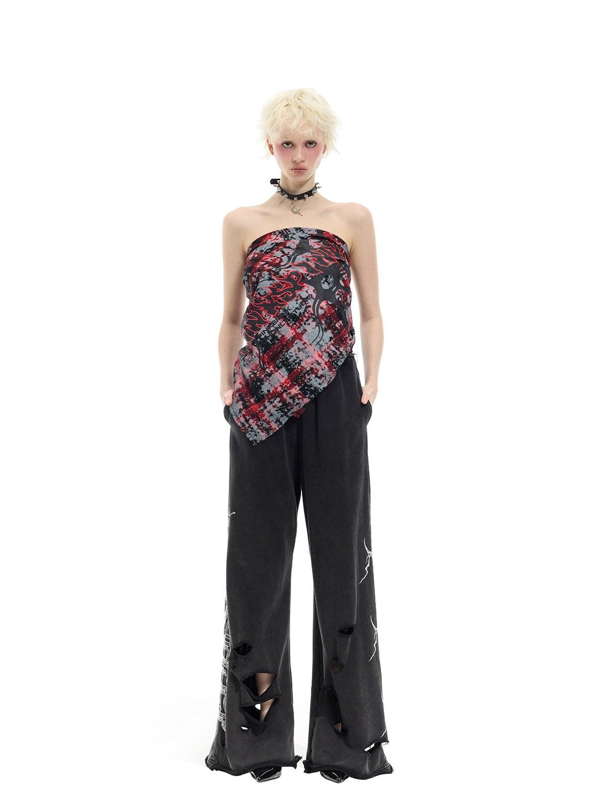 PINKSPINK Red Plaid Digital Spray Print Square Scarf Women's Cotton Headdresses
