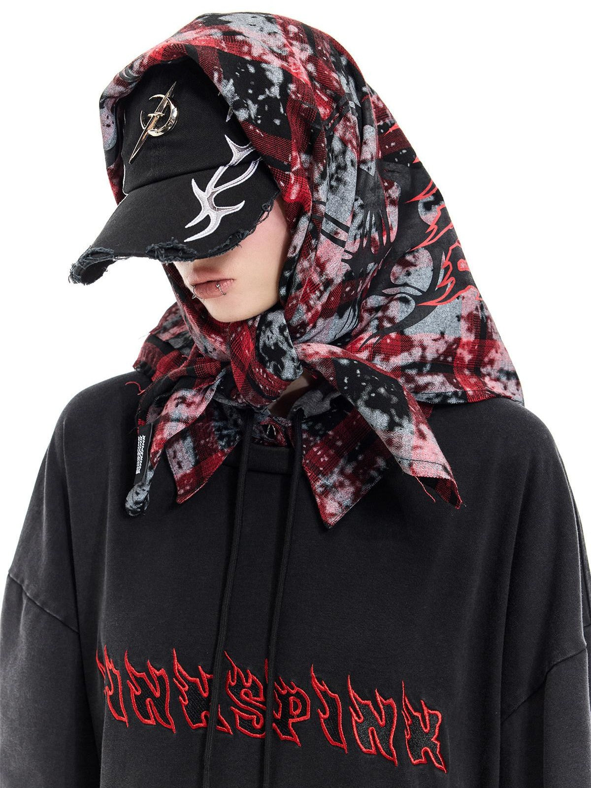 PINKSPINK Red Plaid Digital Spray Print Square Scarf Women's Cotton Headdresses