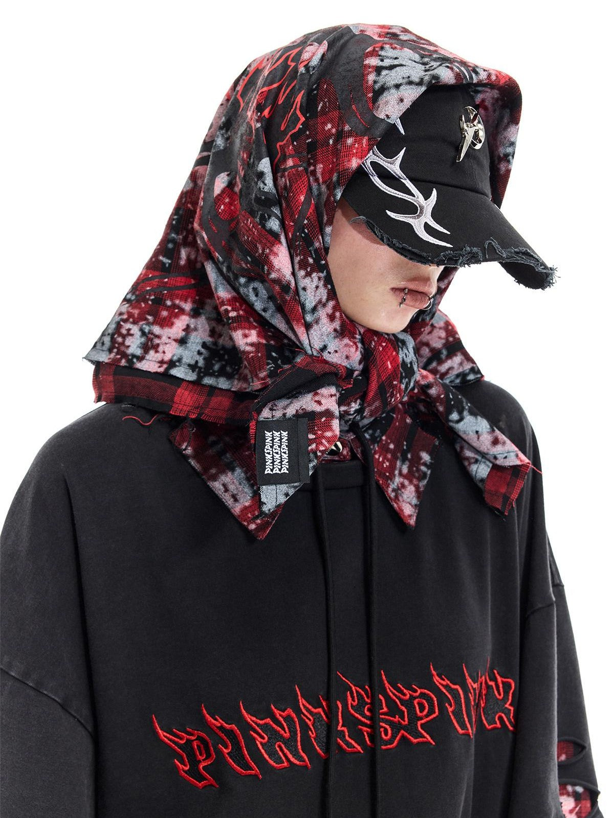 PINKSPINK Red Plaid Digital Spray Print Square Scarf Women's Cotton Headdresses