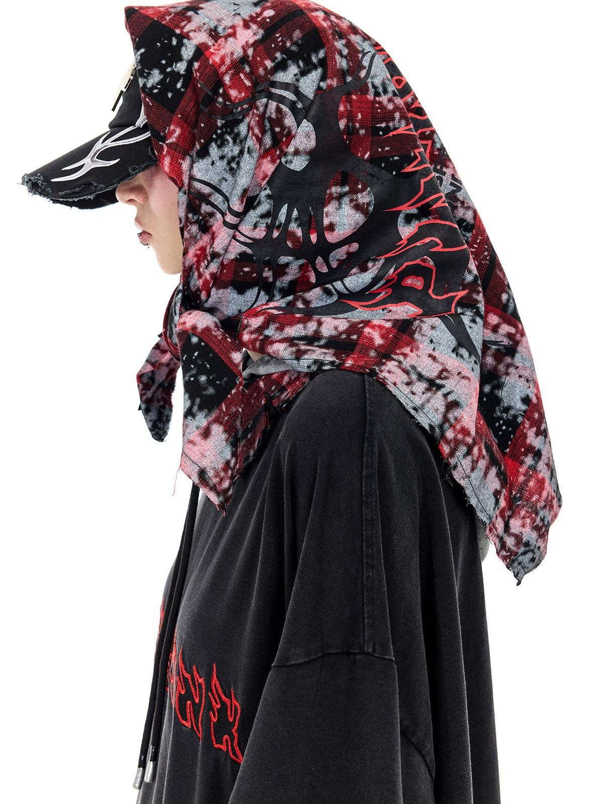 PINKSPINK Red Plaid Digital Spray Print Square Scarf Women's Cotton Headdresses