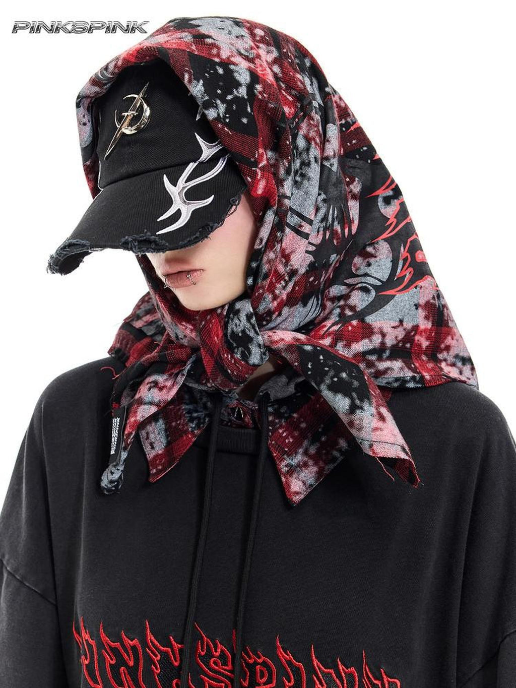 PINKSPINK Red Plaid Digital Spray Print Square Scarf Women's Cotton Headdresses