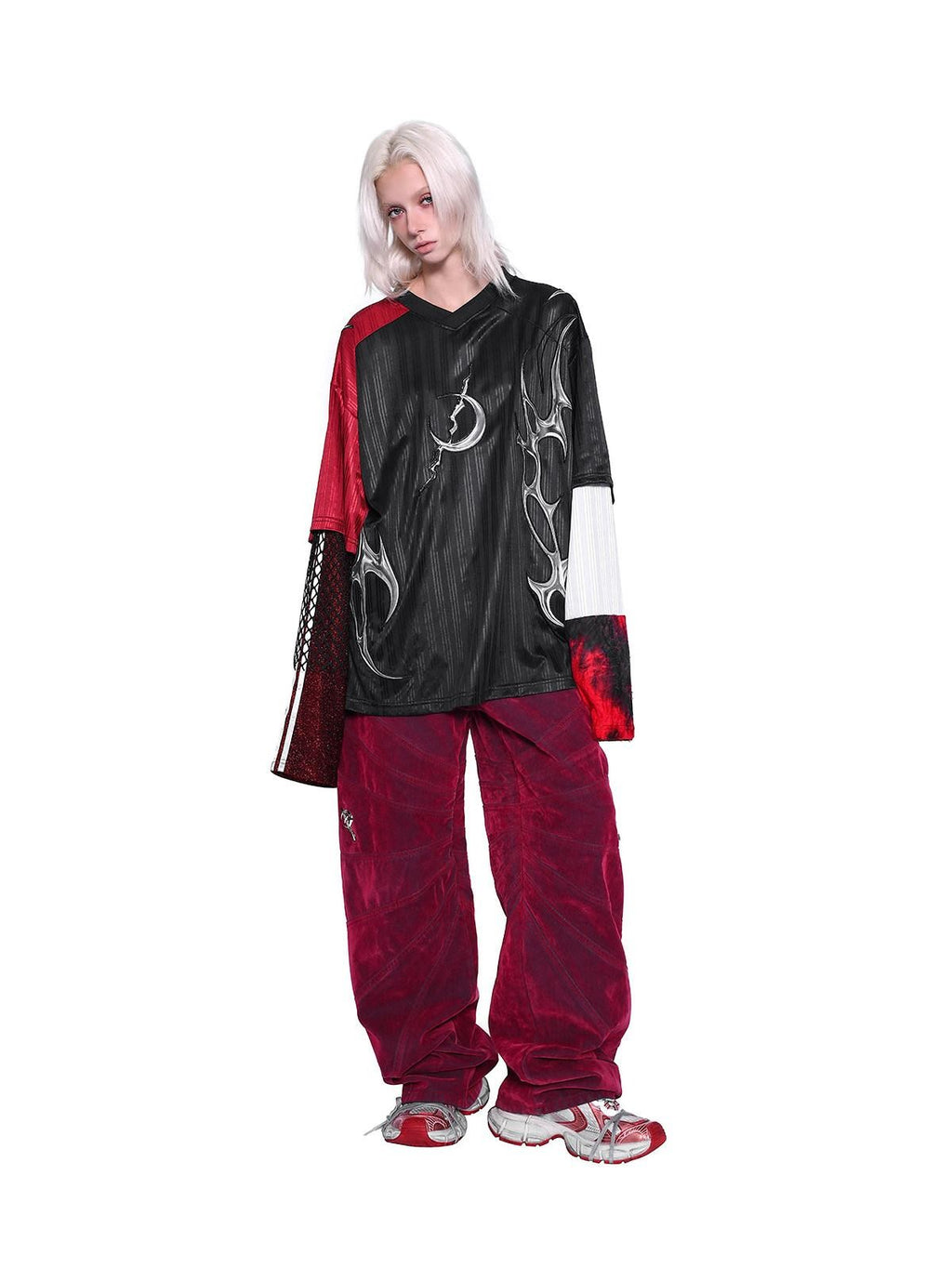 PINKSPINK Red Radiant Structure Washed Velvet Women's Denim Baggy Jeans