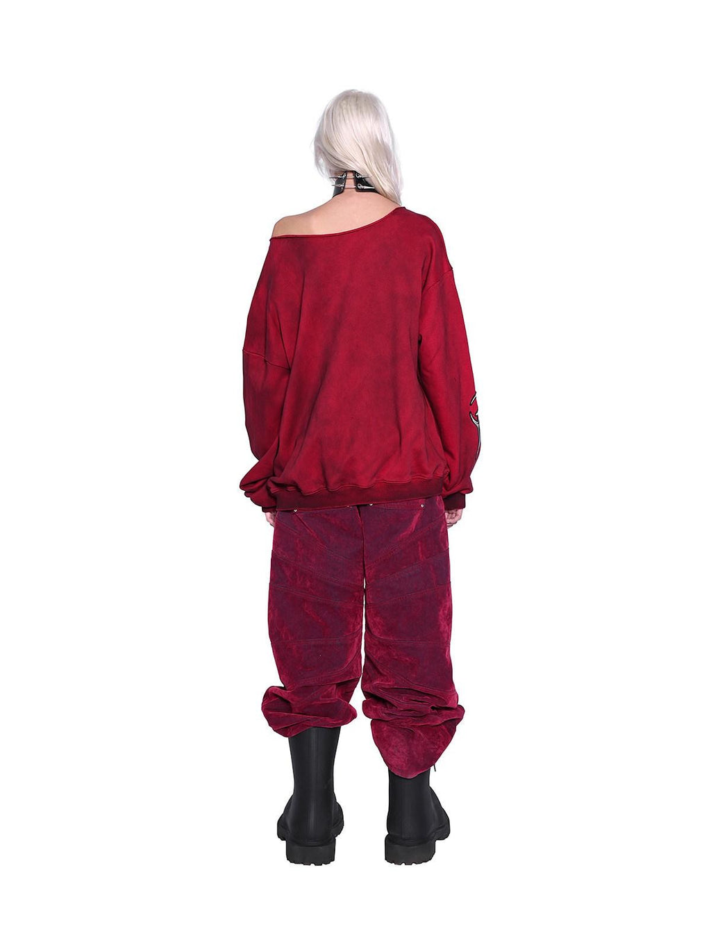 PINKSPINK Red Radiant Structure Washed Velvet Women's Denim Baggy Jeans
