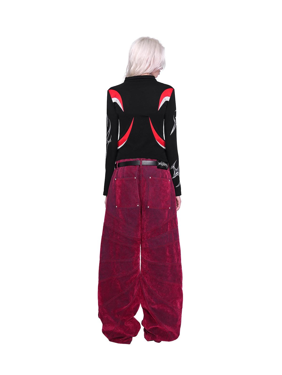 PINKSPINK Red Radiant Structure Washed Velvet Women's Denim Baggy Jeans