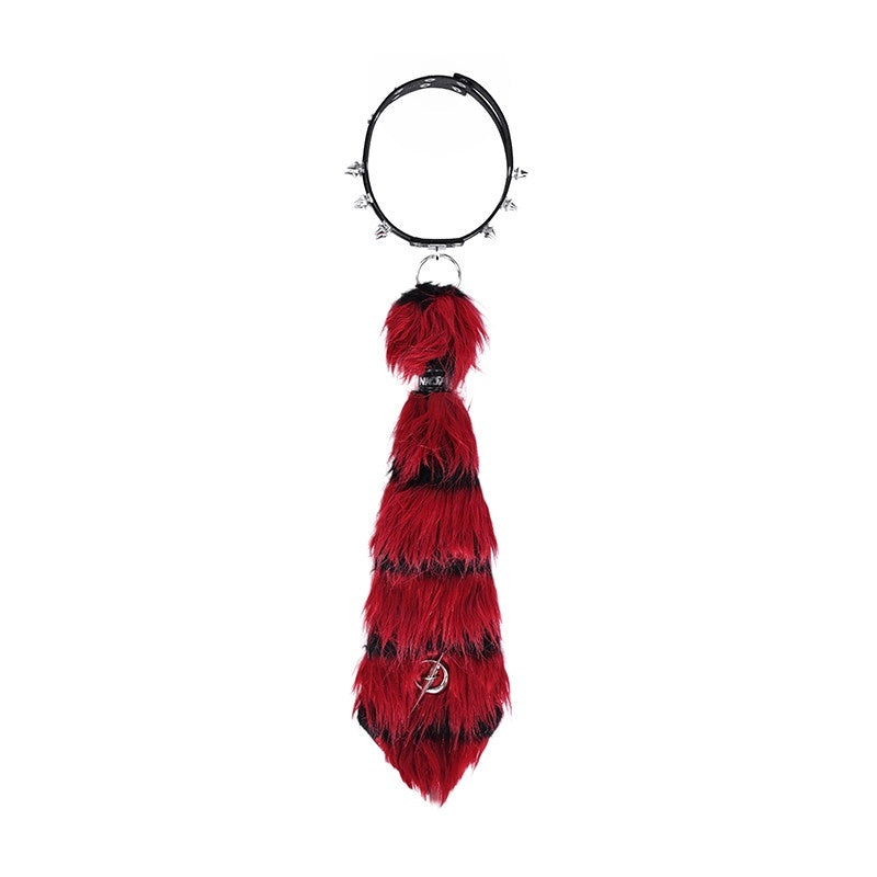 PINKSPINK_Red_Studded_Fur_Punk_Multilayer_Star_Moon_Women's_Leather_Neckties_861280530587_MISSTT