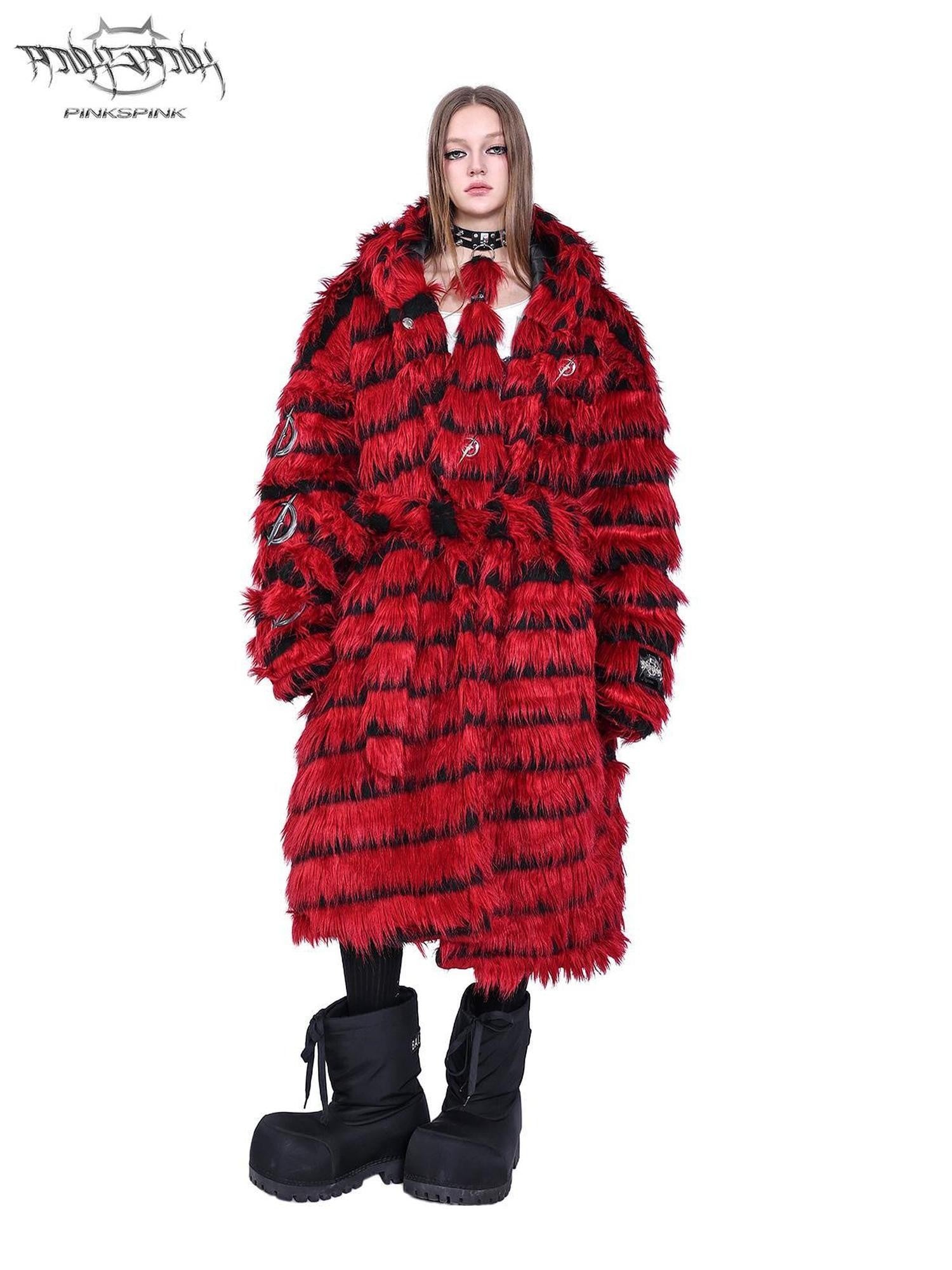 PINKSPINK Red Studded Fur Punk Multilayer Star Moon Women's Leather Neckties