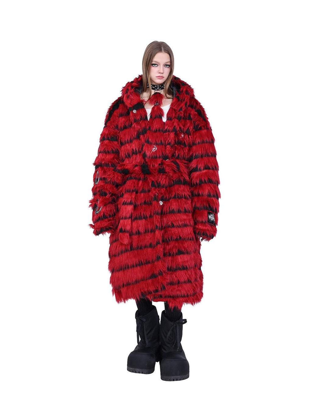 PINKSPINK Red Studded Fur Punk Multilayer Star Moon Women's Leather Neckties
