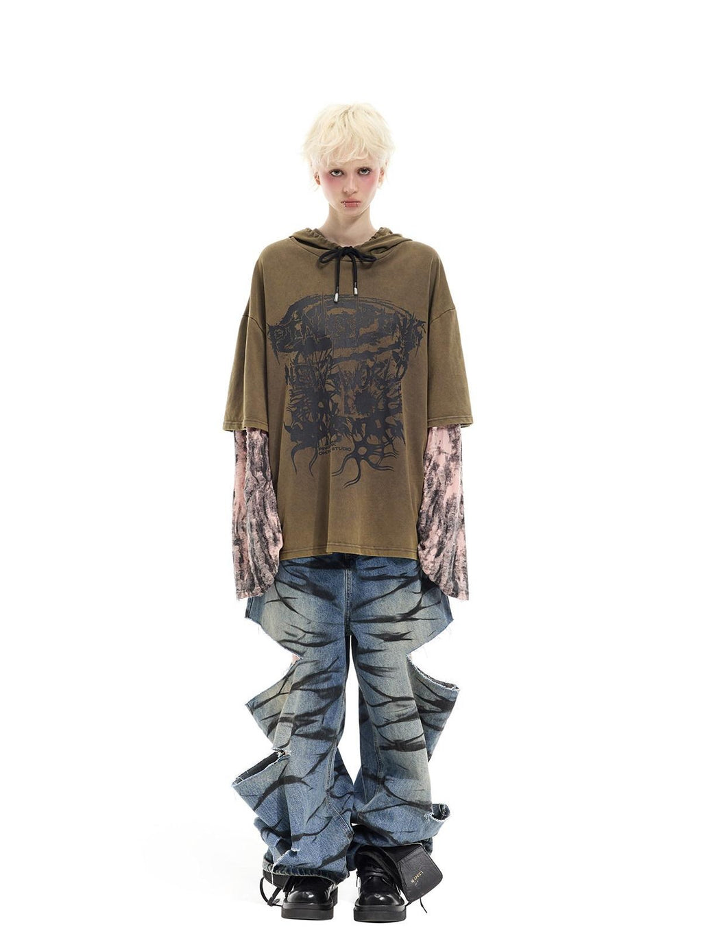 PINKSPINK Remake Layered Graffiti Low Rise Loose Women's Denim Ripped Jeans